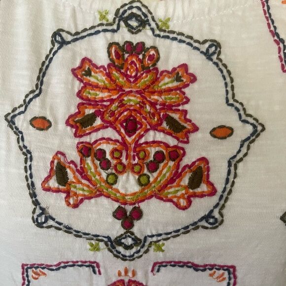 Soft Surroundings embroidered 100% cotton boho top ivory w orange green red szXS - Picture 10 of 10